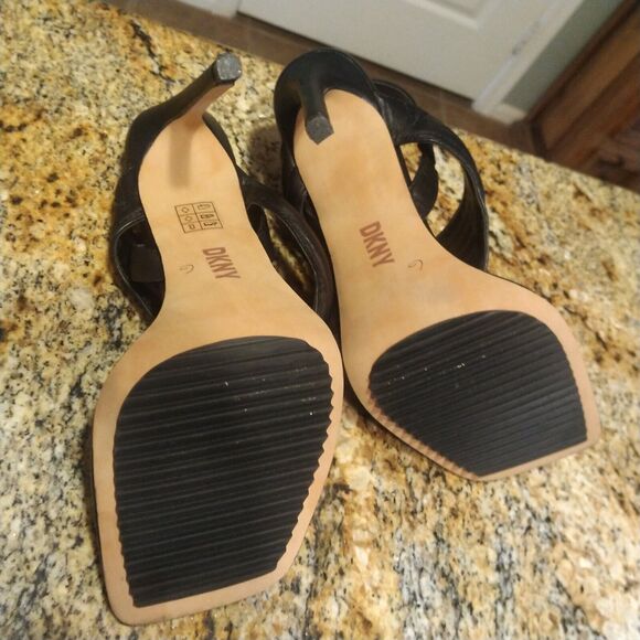 DKNY Black Ralia Platform Double Padded Strap Slip On Stiletto Heels Womens 7.5 - Picture 5 of 11